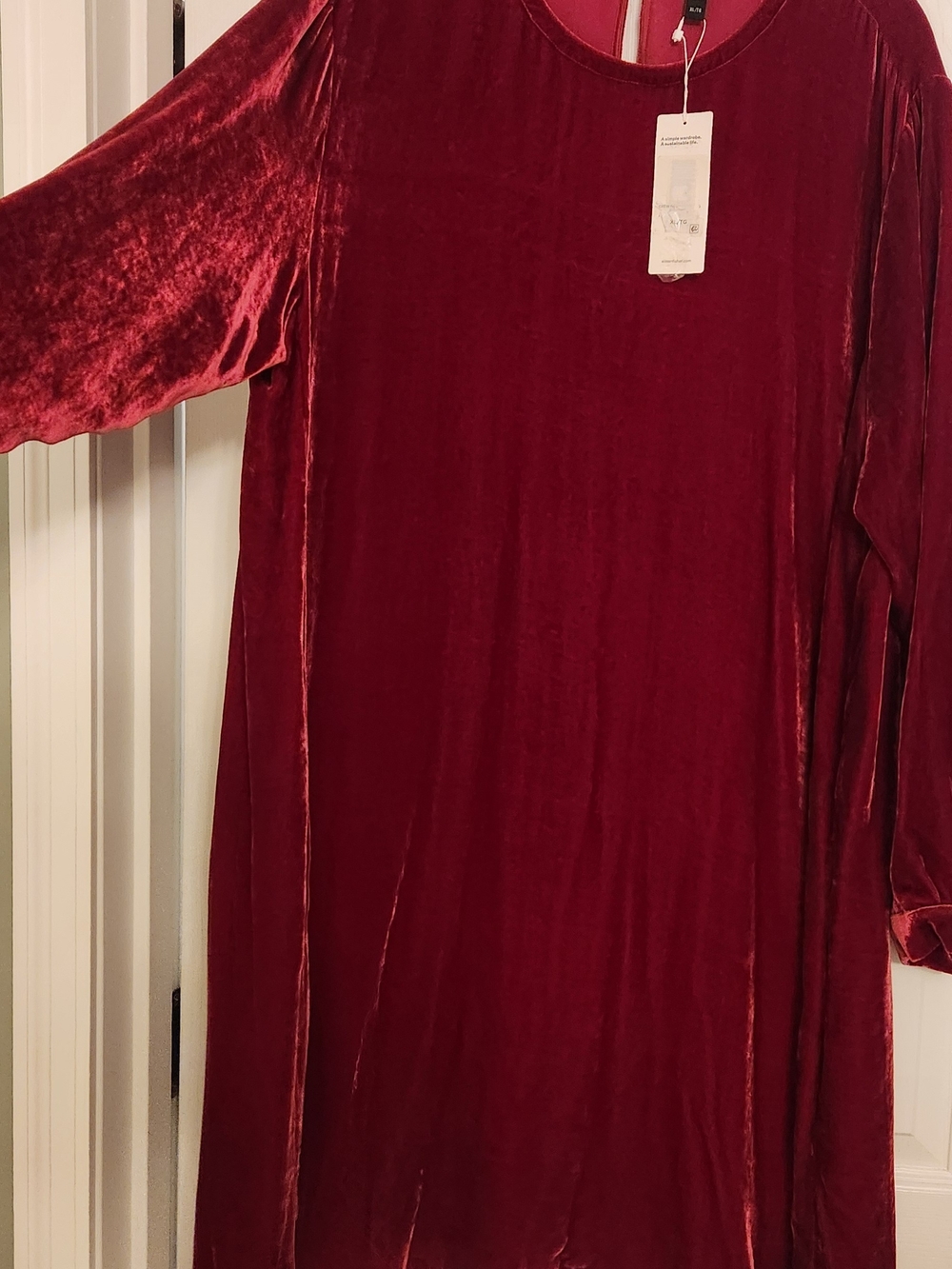 Eileen Fisher Size Xl Red Velvet Midi Swing Dress Christmas Party Nwt - Picture 6 of 10